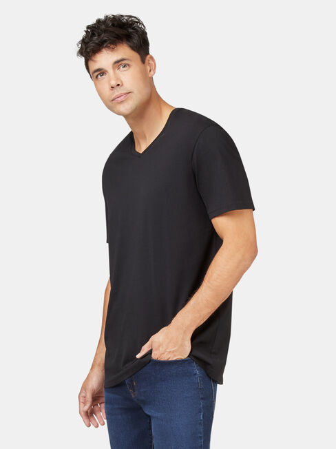 Basic Short Sleeve V-Neck Tee, Black, hi-res