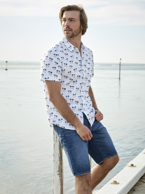 Valley Short Sleeve Print Shirt, White, hi-res