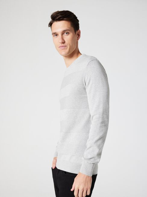 Ralph Stripe Crew Knit, Silver Grey Marle, hi-res