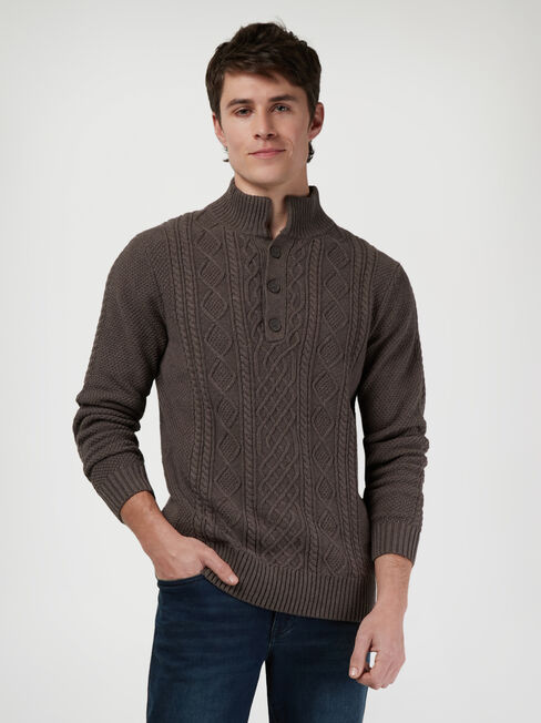 Brian Shawl Neck Cable Knit, Brown, hi-res