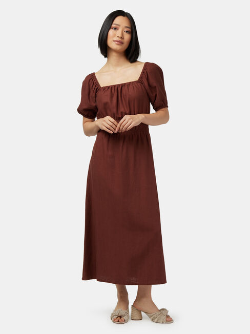 Natalia Shirred Waist Dress, Brown, hi-res