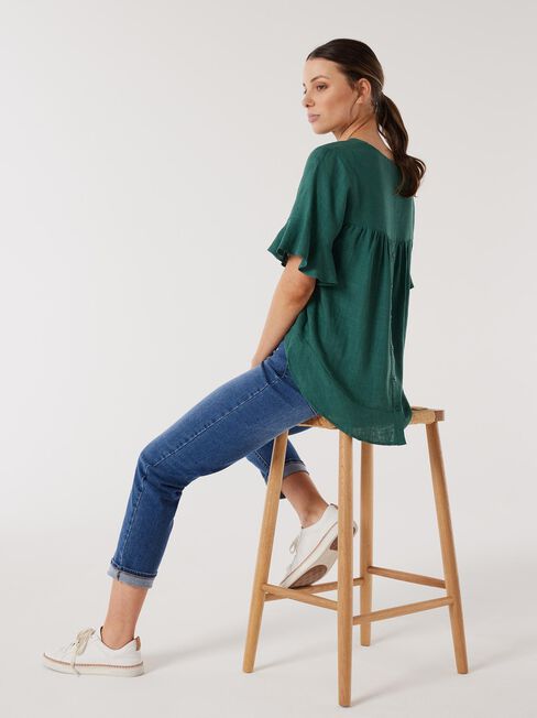 Alivia Ruffle Hem Top, Green, hi-res