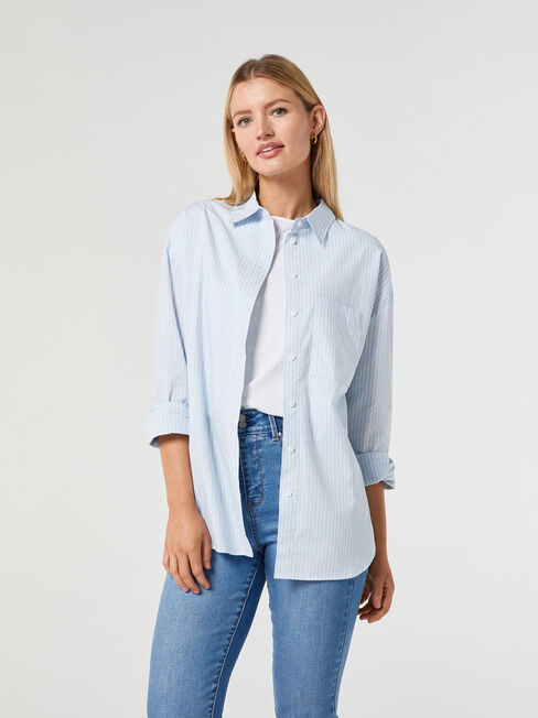 Fern Cotton Stripe Shirt, Blue Stripe, hi-res