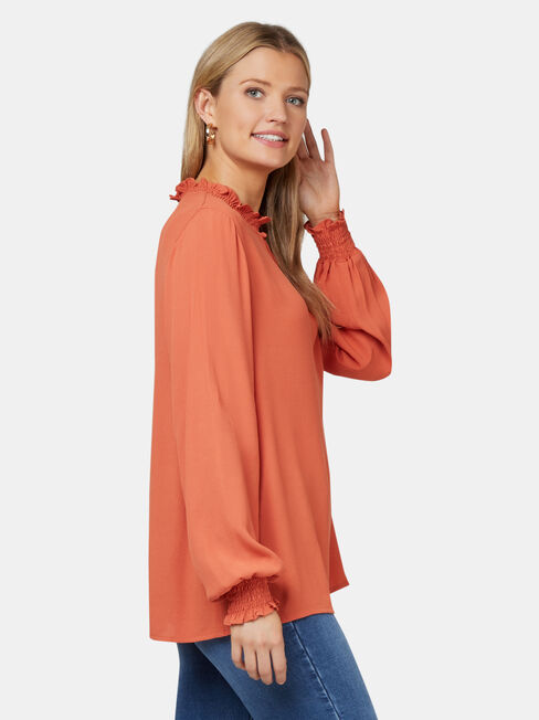 Freya Frill High Neck Top, Orange, hi-res