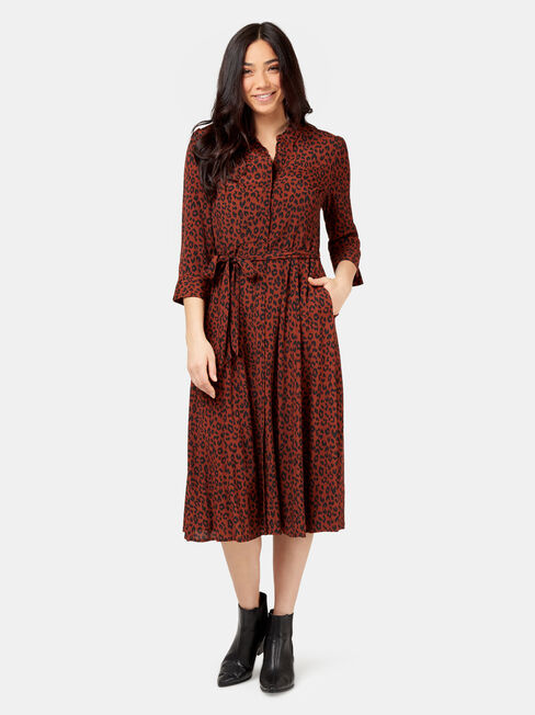 Mishy Midi Shirt Dress, Brown, hi-res
