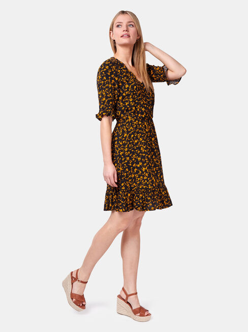 Isabel Cross Over Dress, Black, hi-res