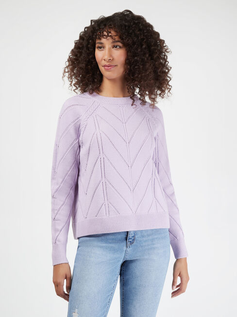 Emma Pointelle Knit, Purple, hi-res