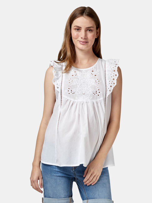 Claire Maternity Broderie Top, White, hi-res