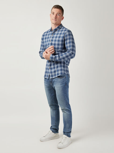 LS Holmes Brushed Check Shirt, Blue, hi-res