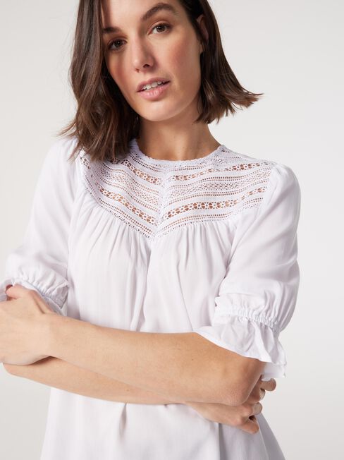 Kylie Lace Detail Top, White, hi-res