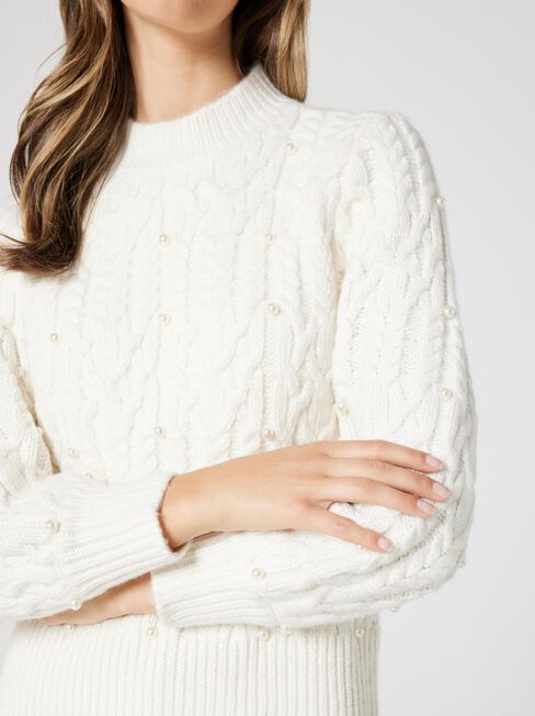 Suzie Pearl Cable Pullover Knit, Pearl White, hi-res