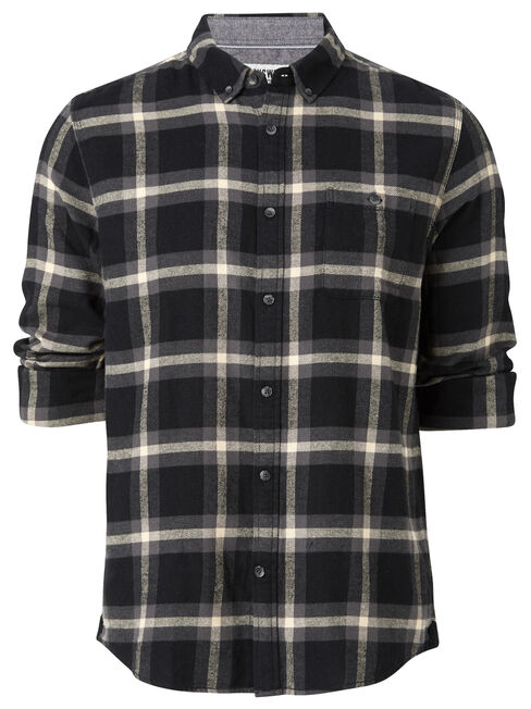Cordova Long Sleeve Check Flannelette Shirt, Black, hi-res