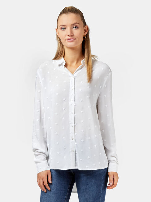 Daniela Embroidered Spot Shirt, White, hi-res