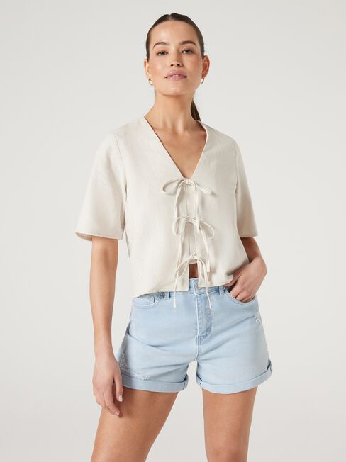 Demi Tie Front Top, Sand, hi-res