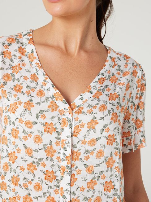 Angela Button Through Top, Trailing Floral, hi-res