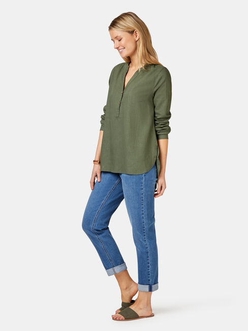 Everly Linen Shirt, Green, hi-res