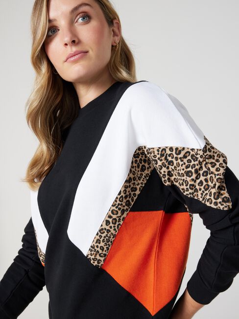 J-Luxe Drop Shoulder Sweat, Orange Leopard, hi-res