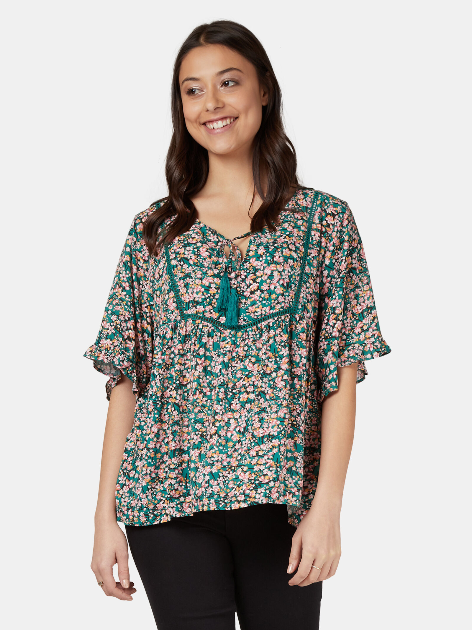 Plus size short hot sale sleeve peasant tops