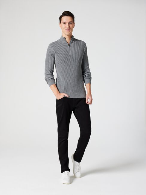 Shaun Funnel Zip Neck Knit, Grey Marle, hi-res