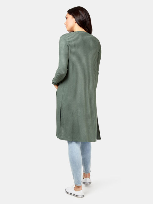 Lainie Rib Longline Cardigan, Green, hi-res