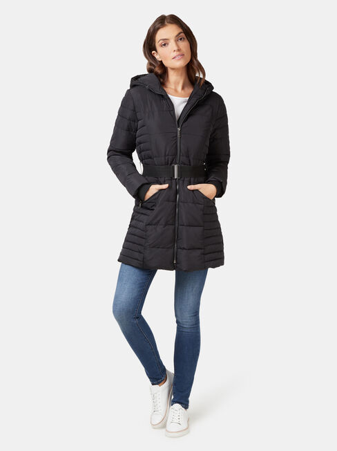 Rory Longline Padded Puffer Jacket, Black, hi-res