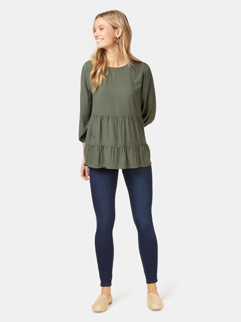 Olivia Long Sleeve Tiered Top, Green, hi-res