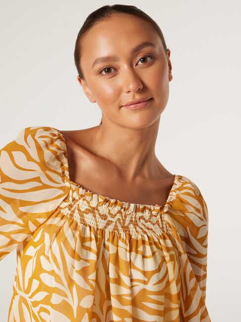 Steph Square Neck Shirred Blouse, Golden Leaf, hi-res