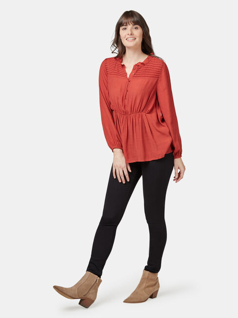 Aria Peplum Hem Top, Red, hi-res