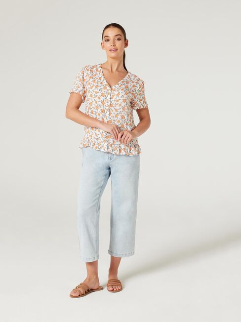 Angela Button Through Top, Trailing Floral, hi-res
