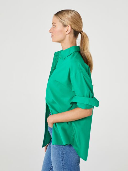 Eve Button Through Shirt, Green, hi-res