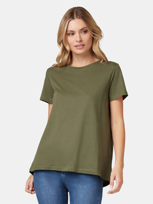 Curve Hem Crew Tee, Green, hi-res