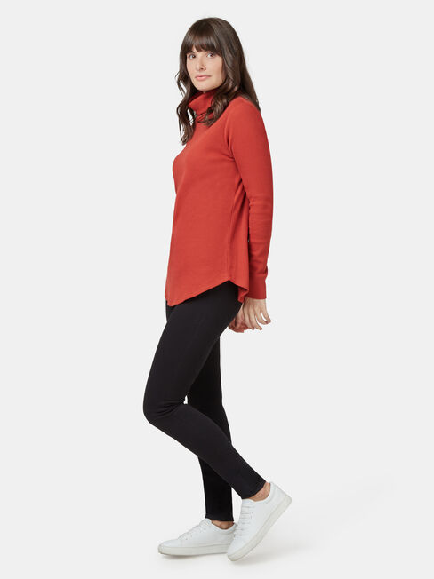 Ally Textured Stand Neck Top, Red, hi-res