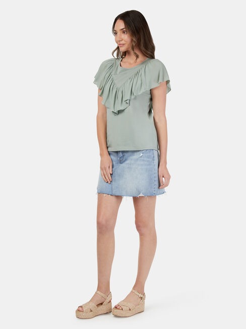 Fleur Frill Top, Green, hi-res