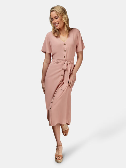 Hannah Button Thru Dress, Pink, hi-res