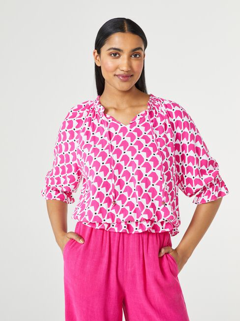 Dixie Tie Neck Blouse, Pink, hi-res