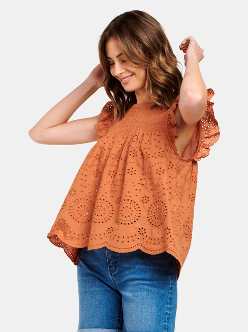 Bonnie Broderie Top, Red, hi-res