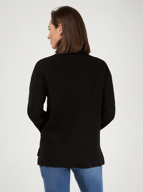Gloria High Neck Half Zip Knit, Black, hi-res