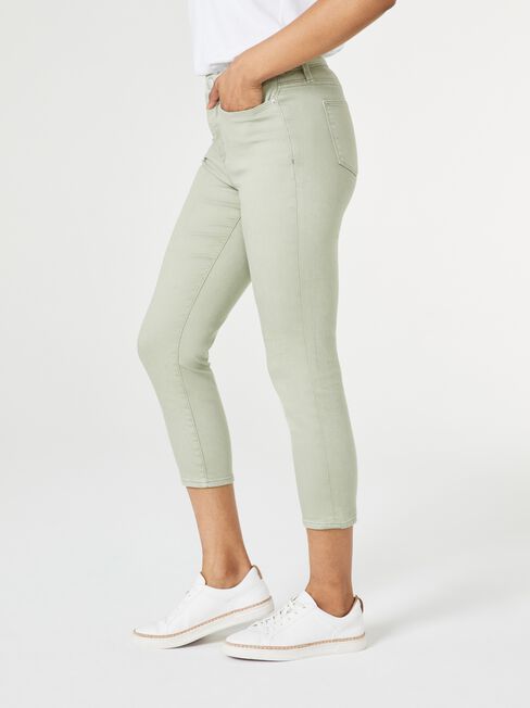 Kara Mid Waisted Skinny Capri, Green, hi-res