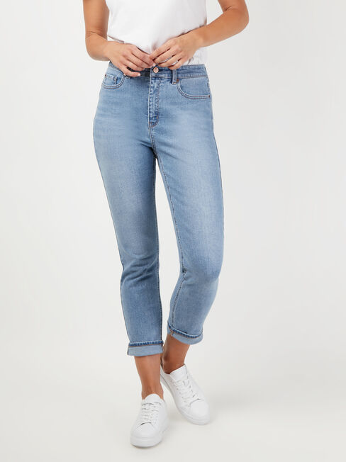 Brooke High Waisted tapered Crop Jeans, Mid Indigo, hi-res