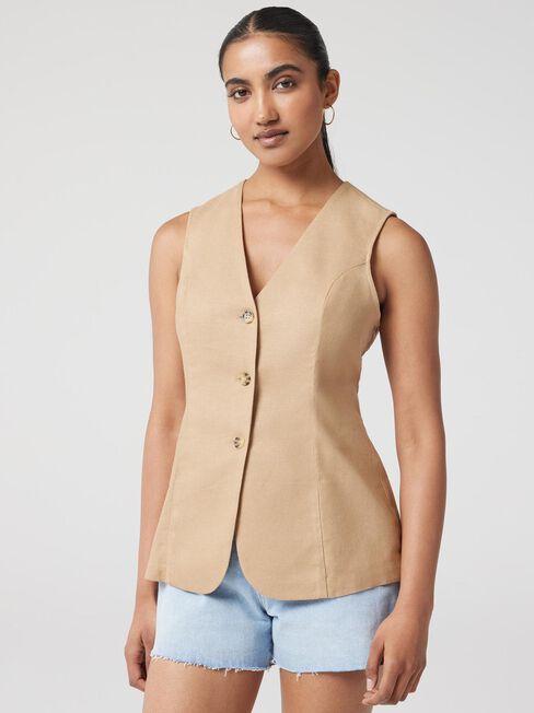 Willa Waistcoat, Brown, hi-res