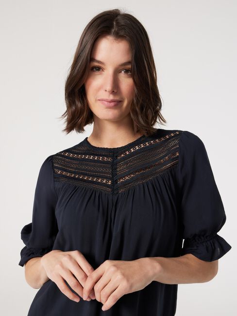 Kylie Lace Detail Top, Blue, hi-res