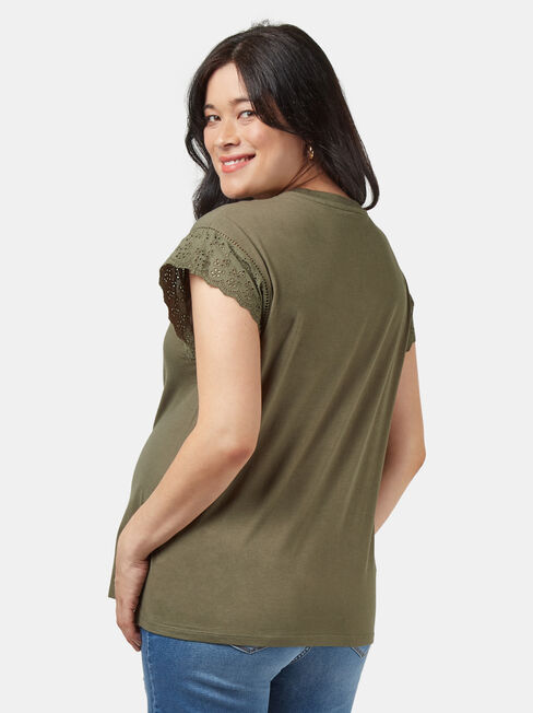 Elle Broderie Maternity Tee, Green, hi-res