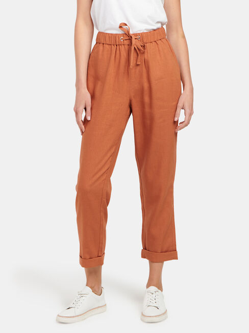 Linen Blend Pant, Orange, hi-res