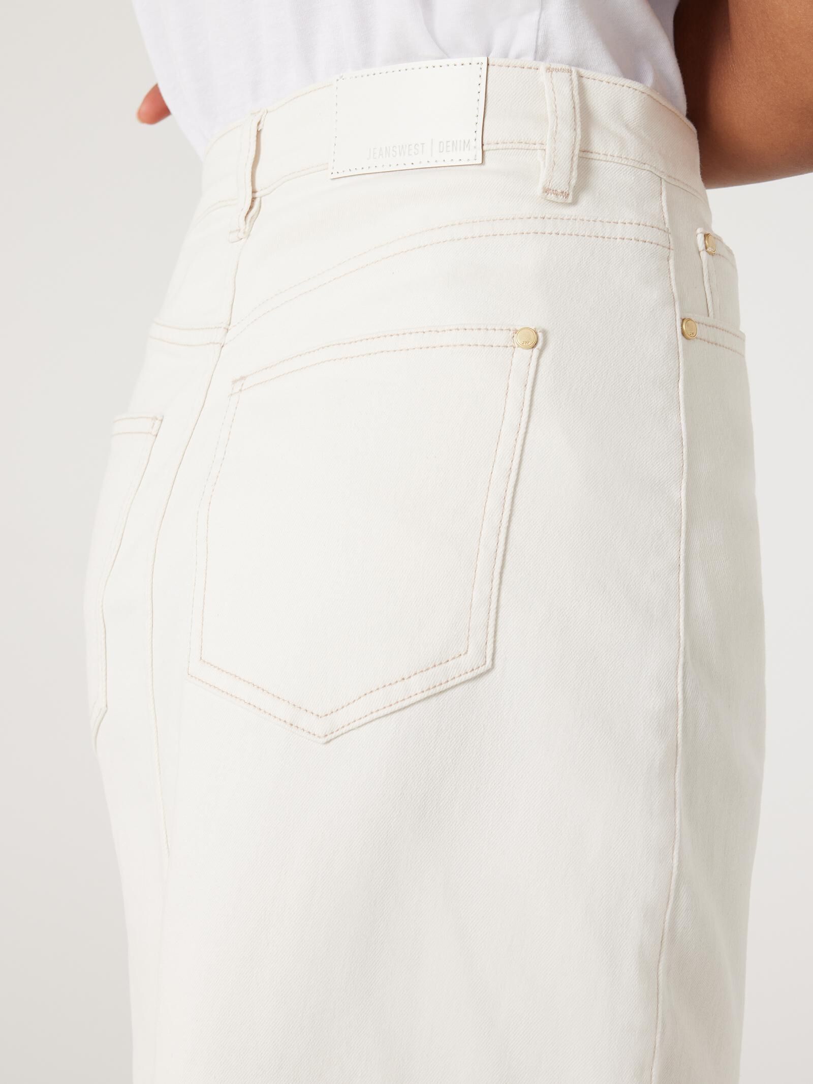 White denim skirt jeanswest top