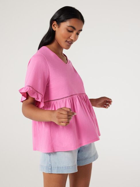 Lola Ruffle Jersey Top, Pink, hi-res