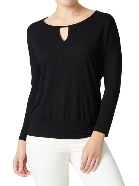 Avery Basque Hem Top, Black, hi-res