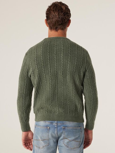 LS Archie Cable Crew Knit, Olive Marle, hi-res