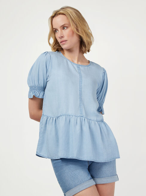 Peri Peplum Top, Blue, hi-res