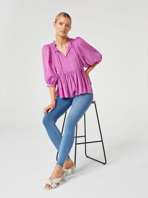 Elfie Tie Neck Blouse, Purple, hi-res