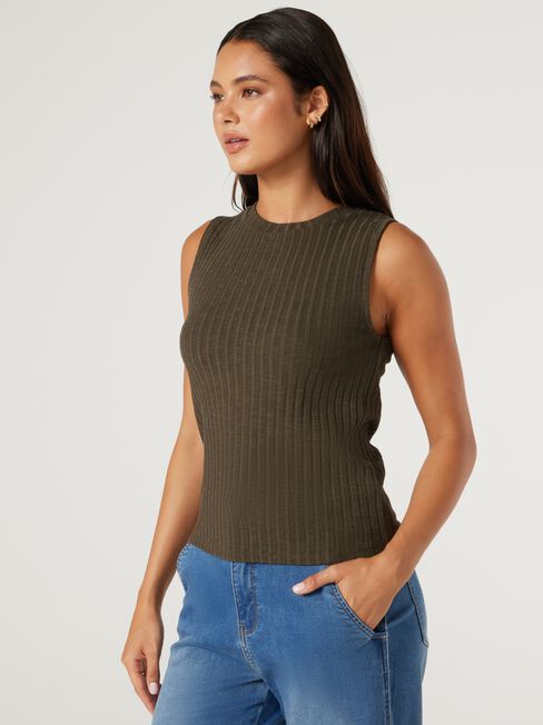 Sara Cozy Rib Tank, Moss, hi-res